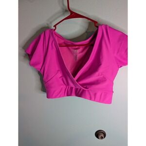 Alpine Butterfly Hot Pink Surplice Flutter Sleeve Swim Top XL Made in USA